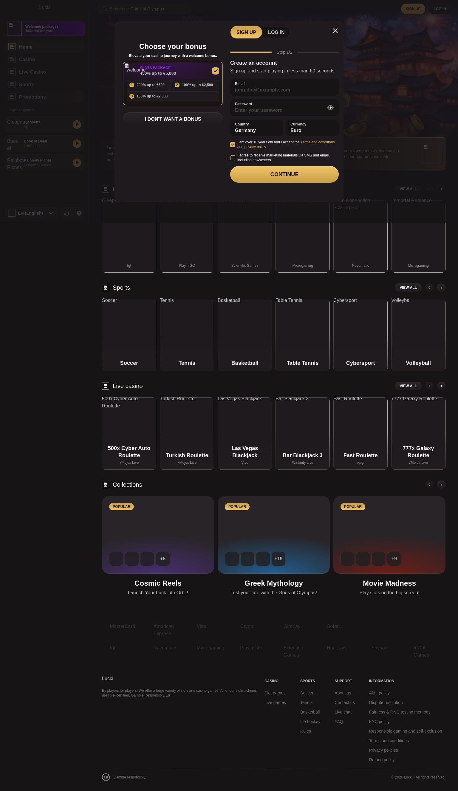 Aperçu du site Lucki.casino