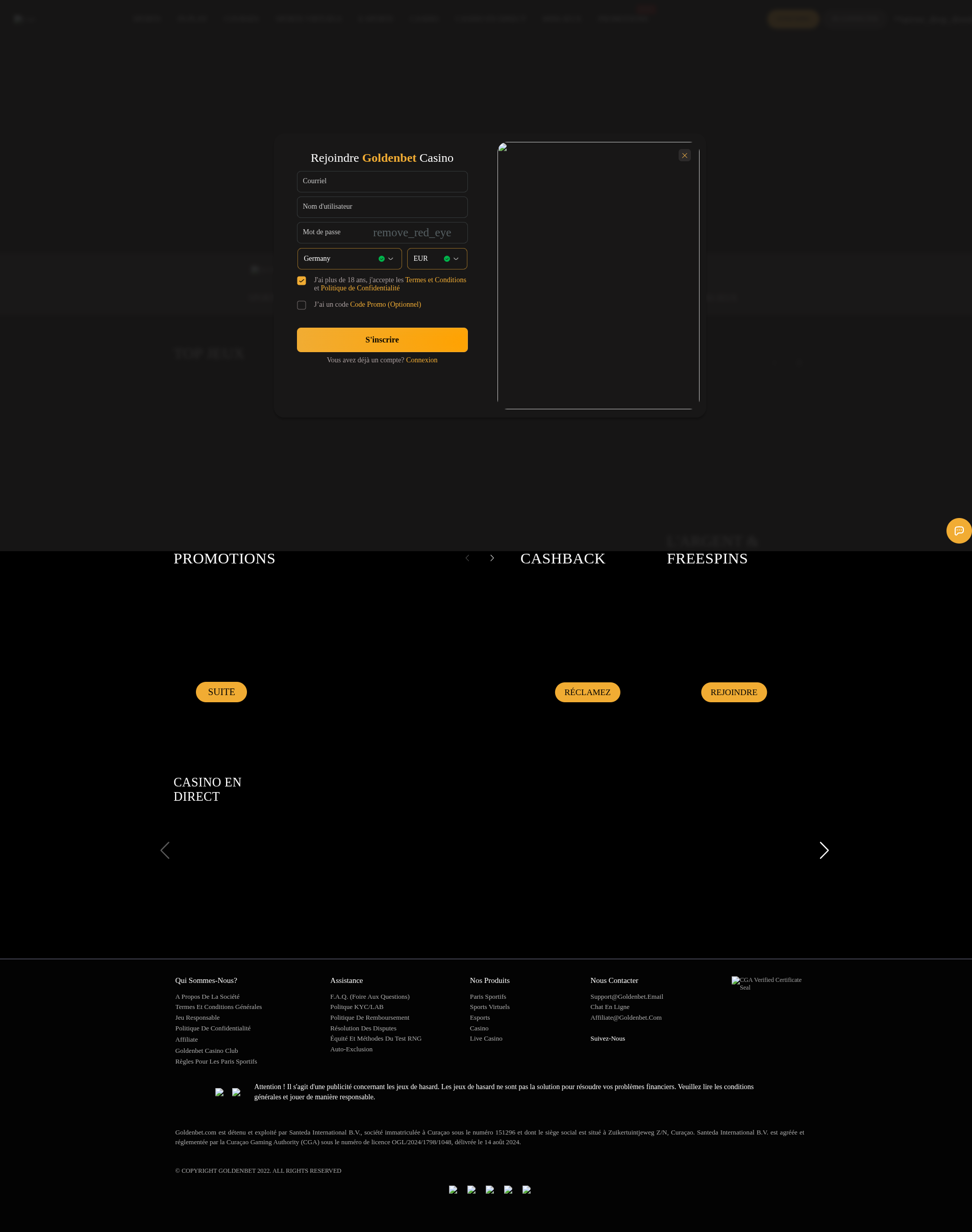 Aperçu du site Goldenbet