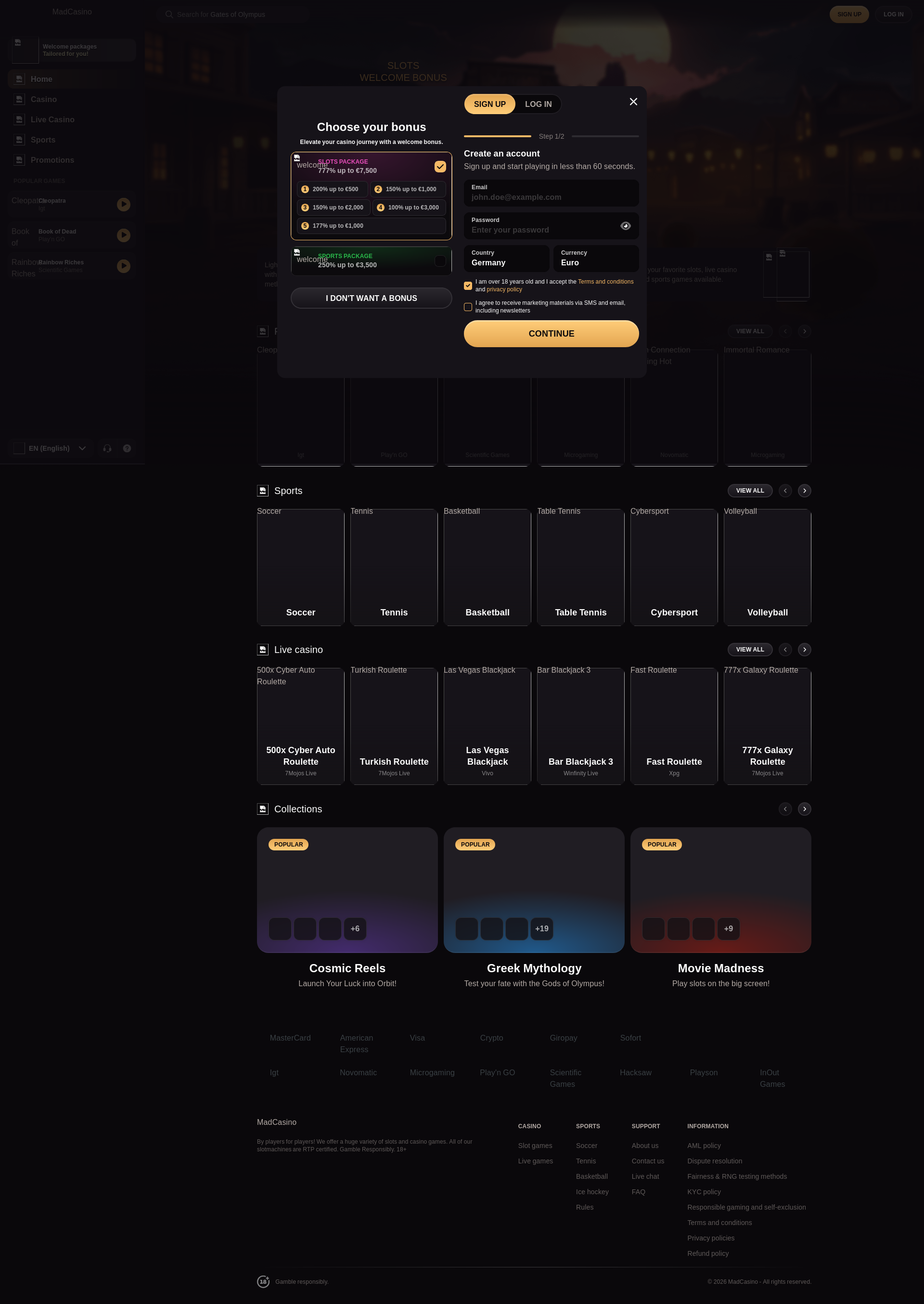 Aperçu du site MadCasino